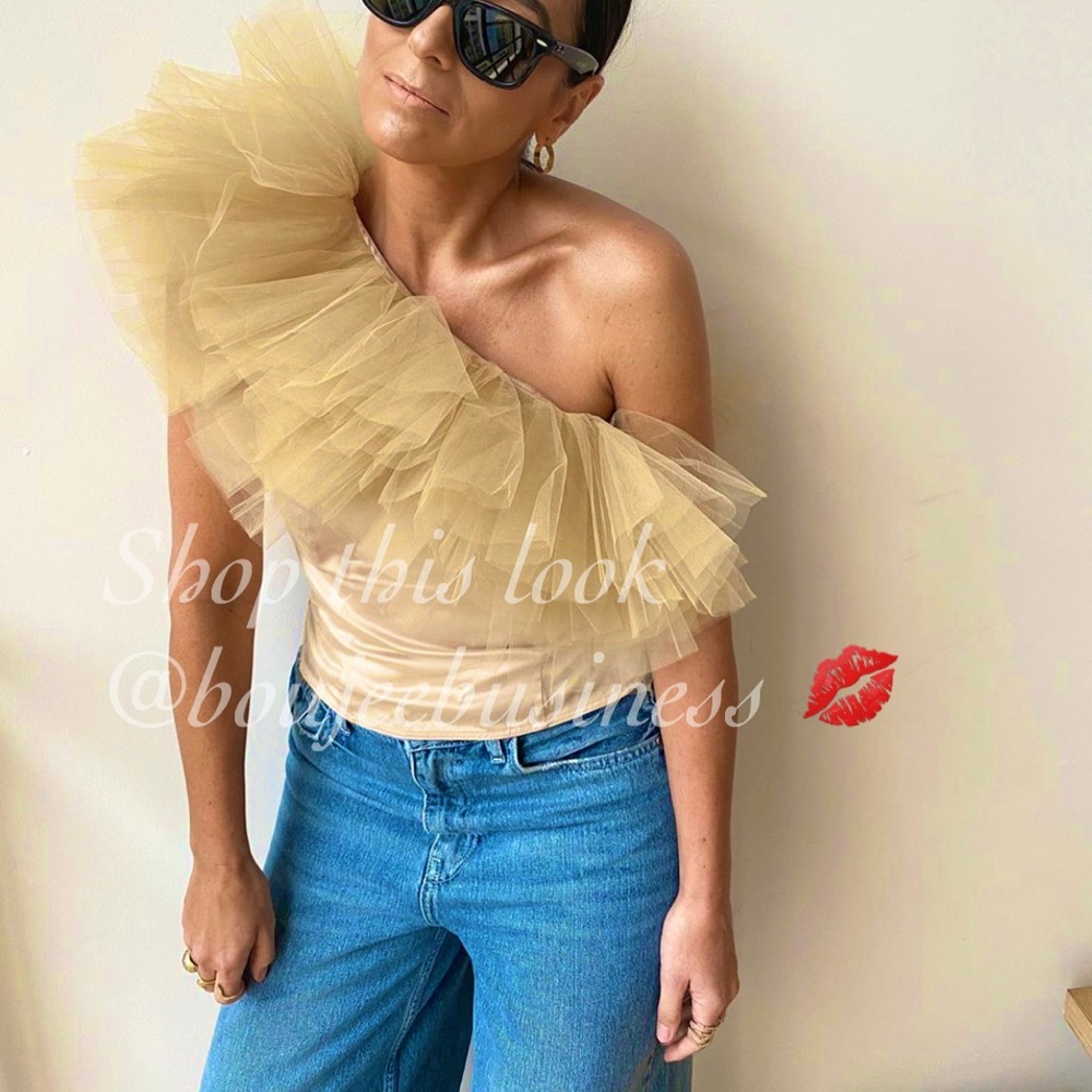 H&M One-Shoulder Top with Ruffled Tulle Trim - Picture 9 of 15